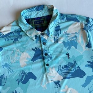 William Murray Blue All Over Print Performance Birdie Golf Polo Shirt Mens Large